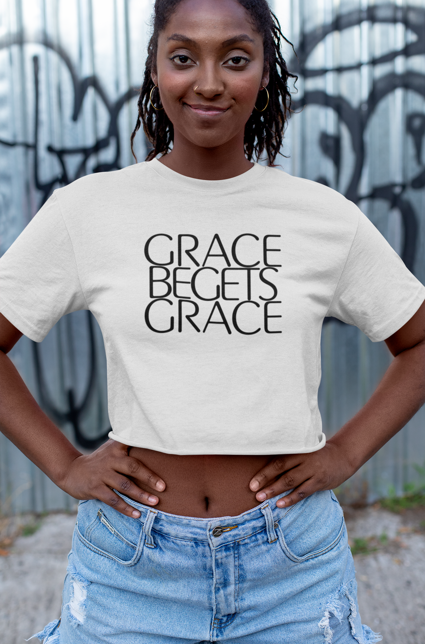 Grace Begets Grace (Black Text) - Organic Crop Top